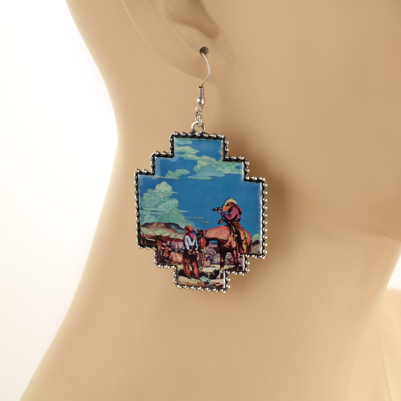 Western Portrait Print Fish Hook Earrings - Image 2