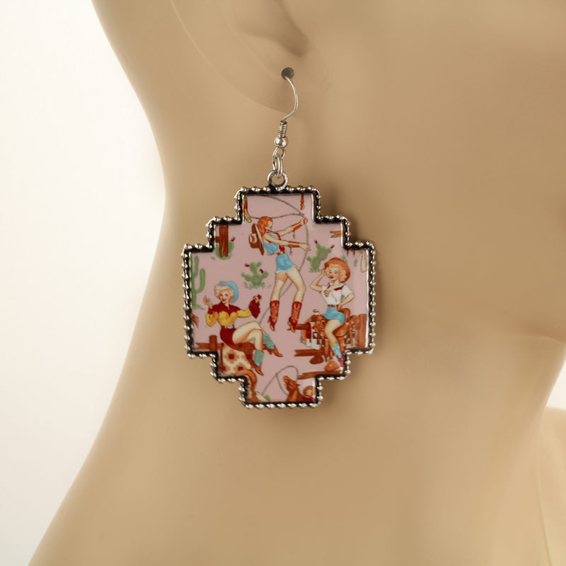 Western Portrait Print Fish Hook Earrings - Image 2