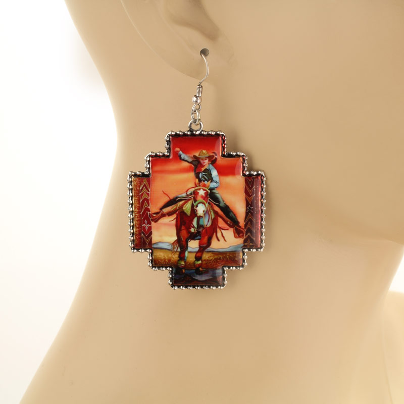 Western Portrait Print Fish Hook Earrings - Image 2