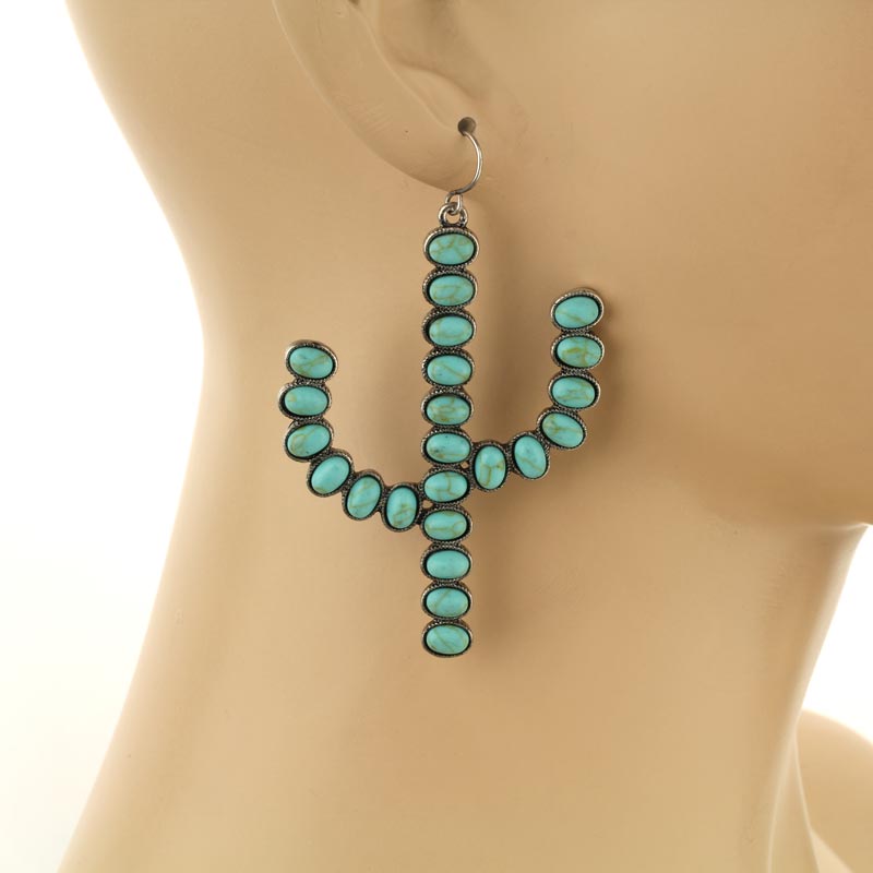 Cactus Semi Stone Fish Hook Earrings - Image 2