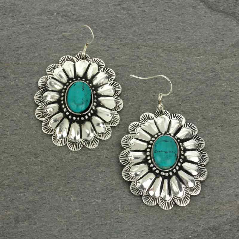 Handmade Concho Turquoise Fish Hook Earrings