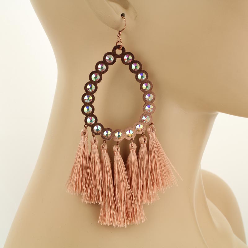 Tear Drop with Tassel Fish Hook Earrings - Image 2