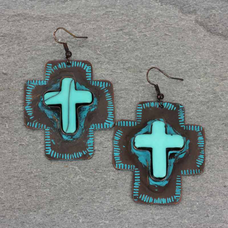 Handmade Turquoise Cross Fish Hook Earrings