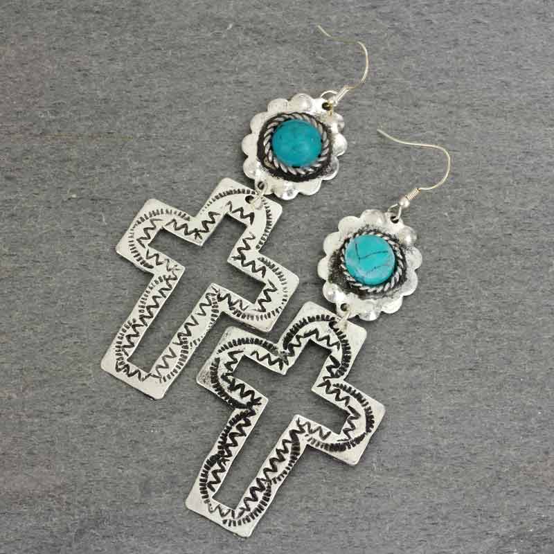 Handmade Turquoise Cross Cutout Earrings
