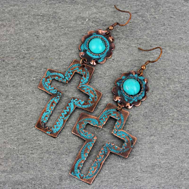 Handmade Turquoise Cross Cutout Earrings