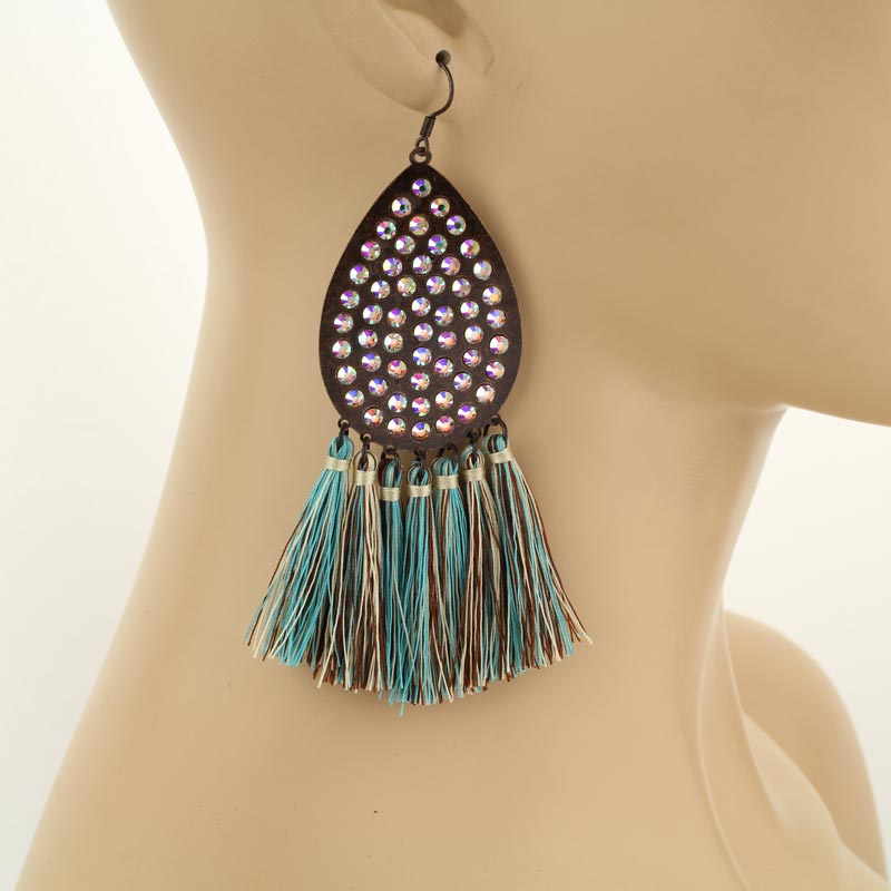Tear Drop with Tassel Fish Hook Earrings - Image 2