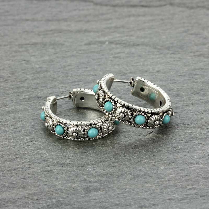 Turquoise Bead Hoop Earrings