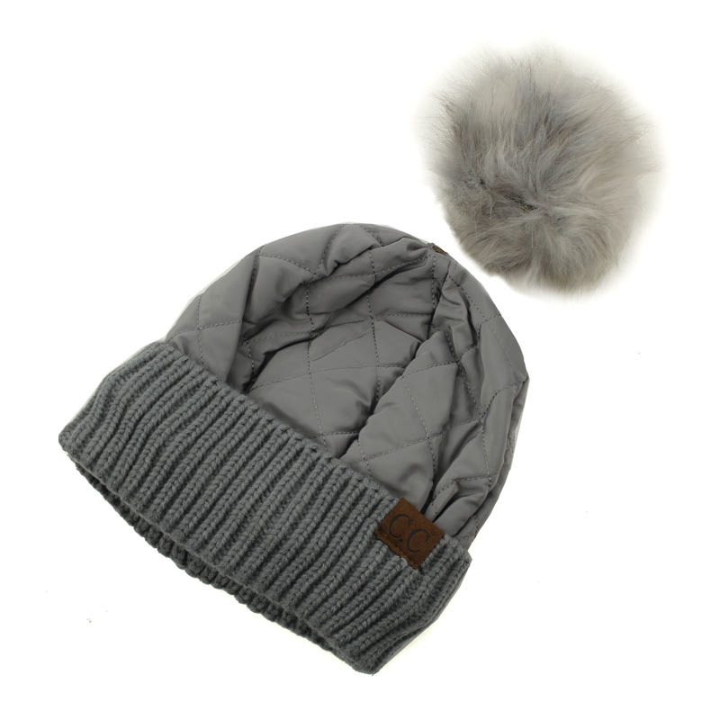 C.C Women's Quilted Puffer Beanie/Detachable Pom - Image 2