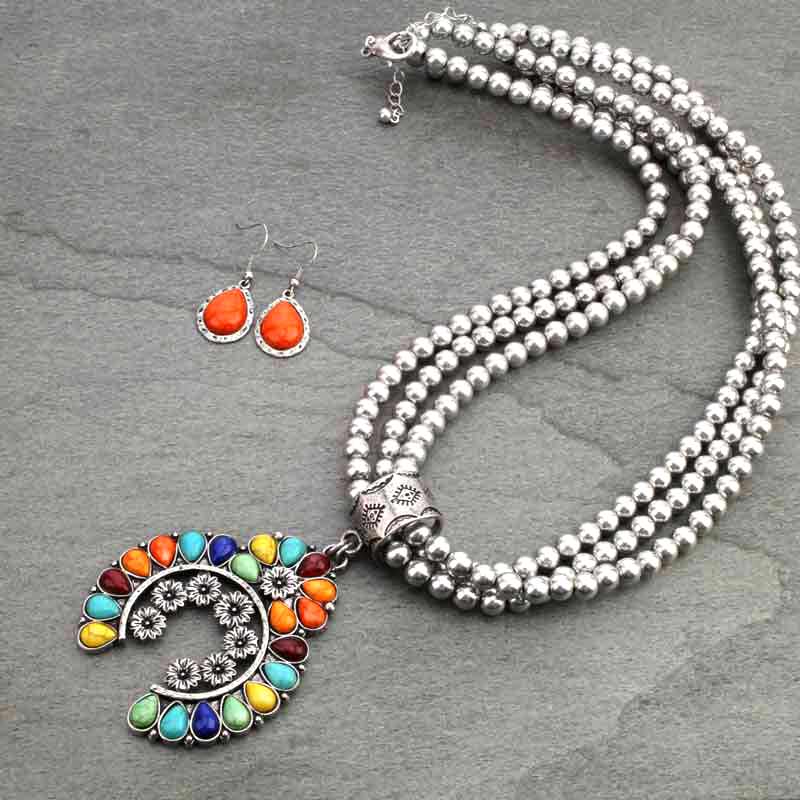 Western Squash Blossom with Bead Necklace Set