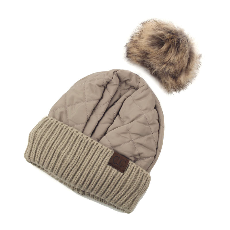 C.C Women's Quilted Puffer Beanie/Detachable Pom - Image 3