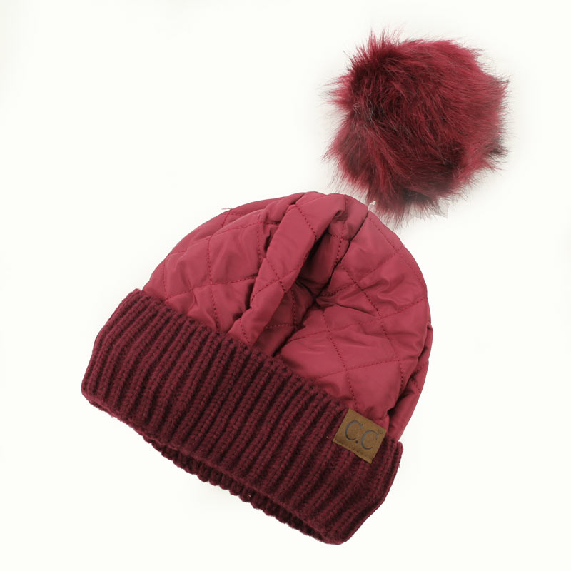 C.C Women's Quilted Puffer Beanie/Detachable Pom - Image 3