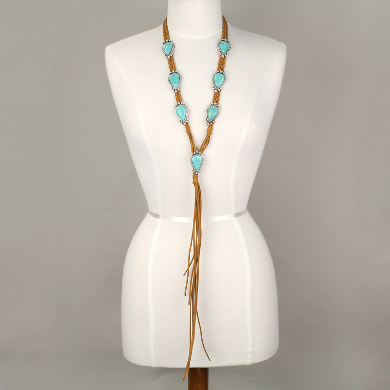 Natural Stone Long Suede Necklace - Image 2