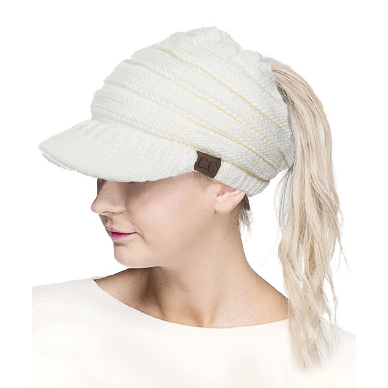 C.C Messy Bun Knitted Brim Hat