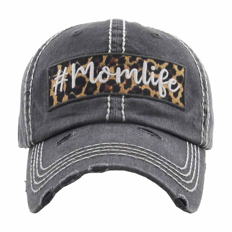 "#MOMLIFE" Leopard Patch Washed Vintage Ball Cap