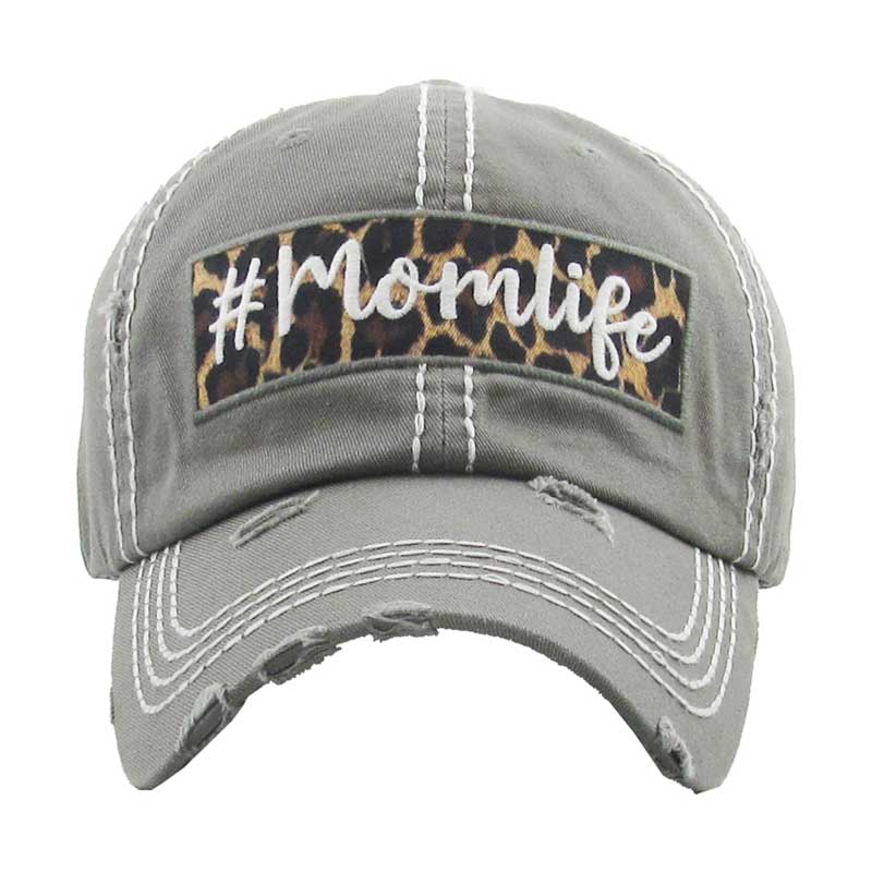 "#MOMLIFE" Leopard Patch Washed Vintage Ball Cap