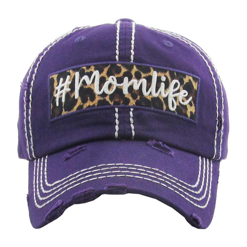 "#MOMLIFE" Leopard Patch Washed Vintage Ball Cap