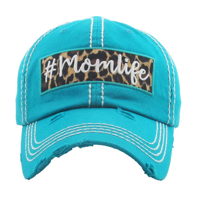 "#MOMLIFE" Leopard Patch Washed Vintage Ball Cap