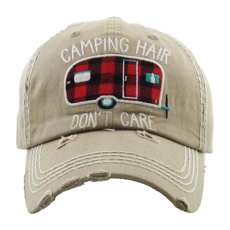 Plaid Camping Hair Don't Care Washed Vintage Ball Cap