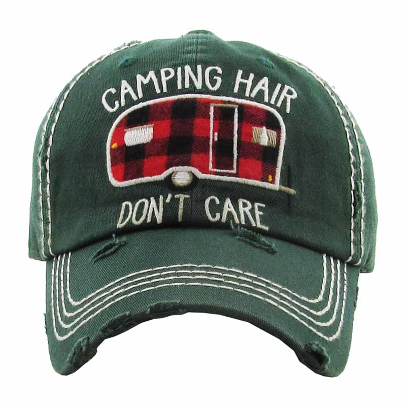 Plaid Camping Hair Don't Care Washed Vintage Ball Cap