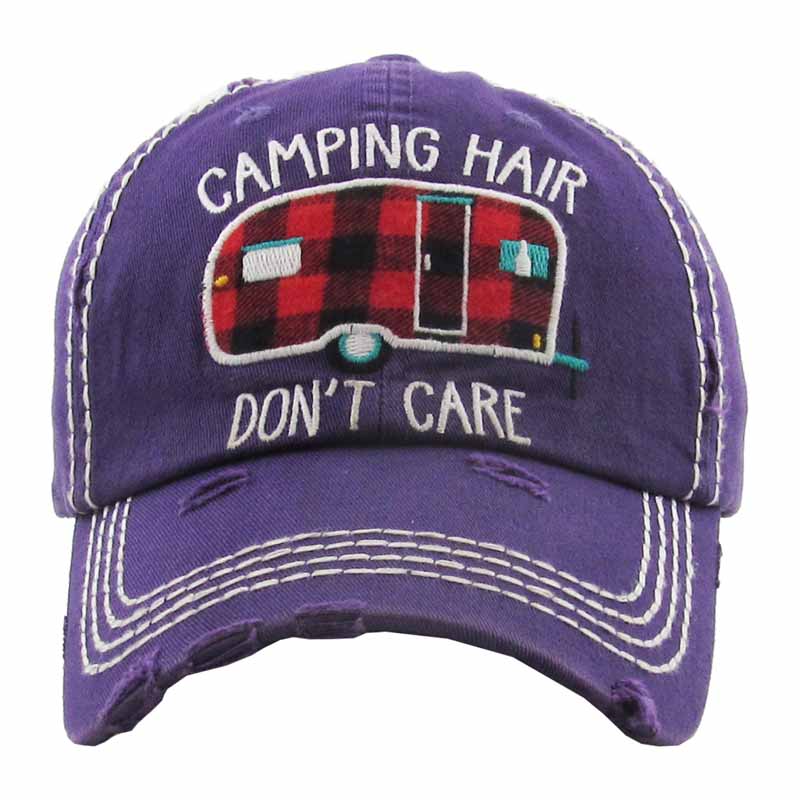 Plaid Camping Hair Don't Care Washed Vintage Ball Cap