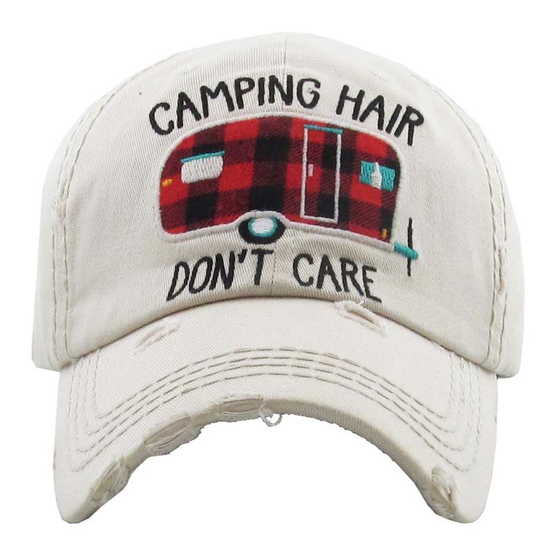 Plaid Camping Hair Don't Care Washed Vintage Ball Cap