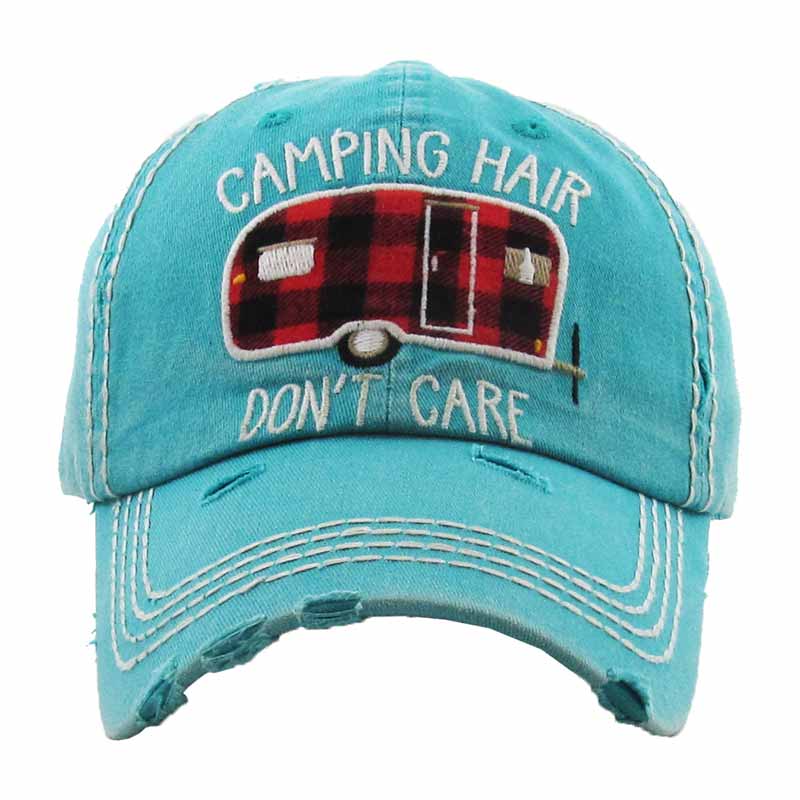 Plaid Camping Hair Don't Care Washed Vintage Ball Cap