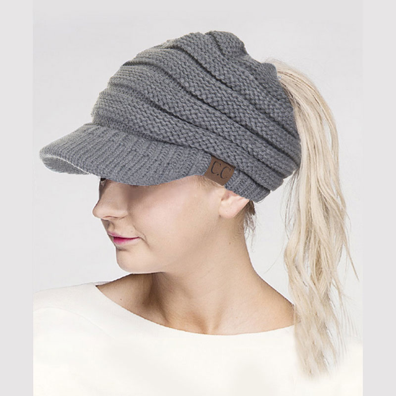 C.C Messy Bun Knitted Brim Hat