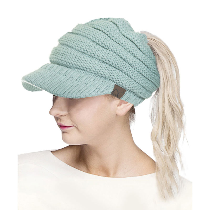 C.C Messy Bun Knitted Brim Hat
