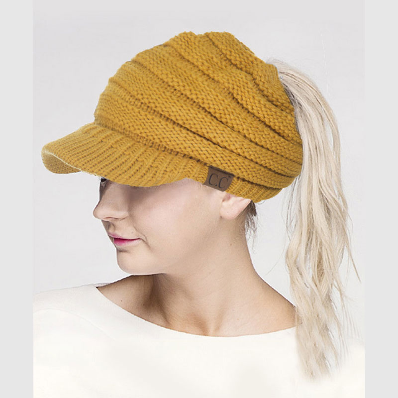 C.C Messy Bun Knitted Brim Hat