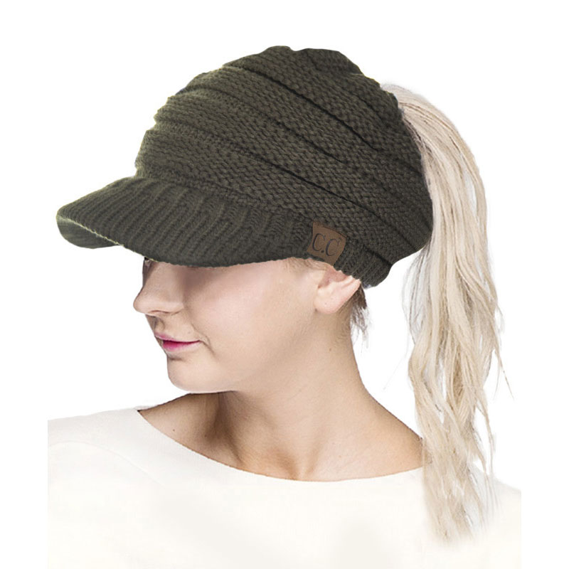 C.C Messy Bun Knitted Brim Hat