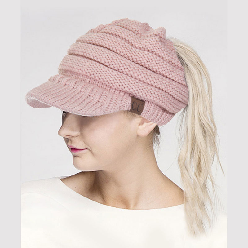 C.C Messy Bun Knitted Brim Hat