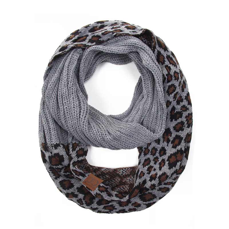 CC Ribbed Knit Infinity Scarf with Leopard Pattern