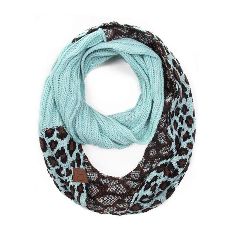 CC Ribbed Knit Infinity Scarf with Leopard Pattern