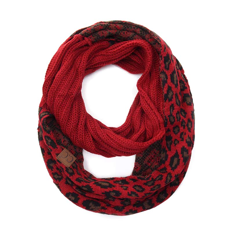 CC Ribbed Knit Infinity Scarf with Leopard Pattern