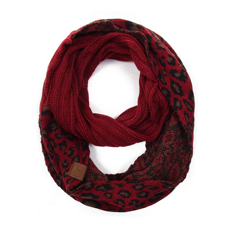 CC Ribbed Knit Infinity Scarf with Leopard Pattern