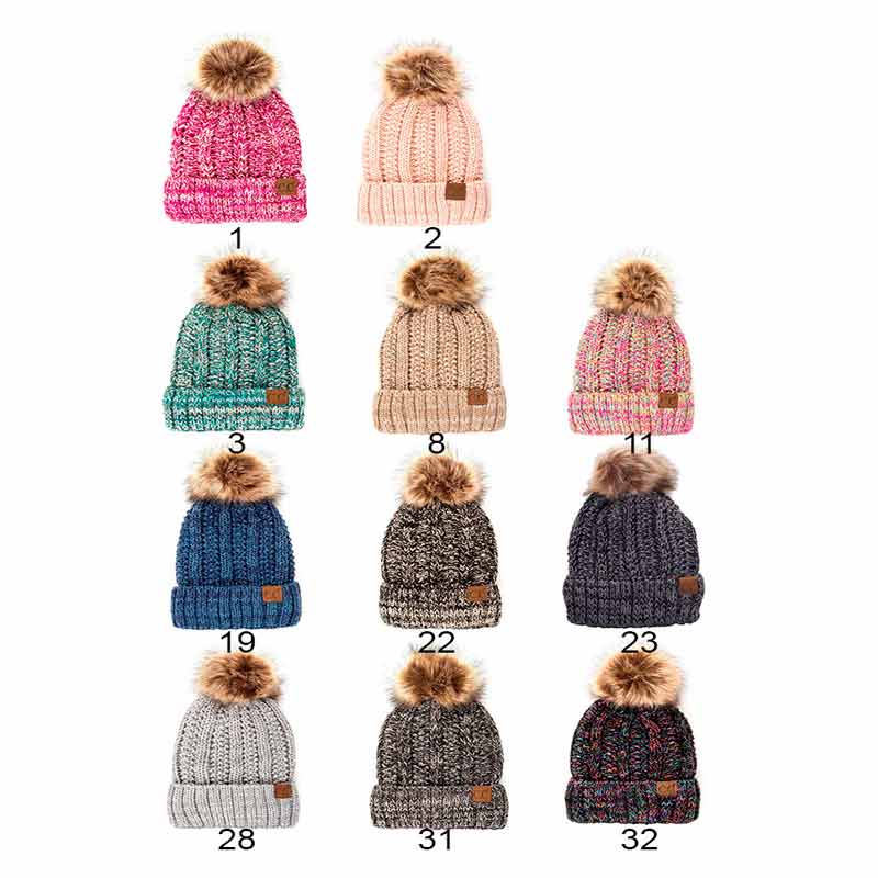 C.C Knitted Tone Hat With Fuzzy Lining and 12cm Pom - Image 3