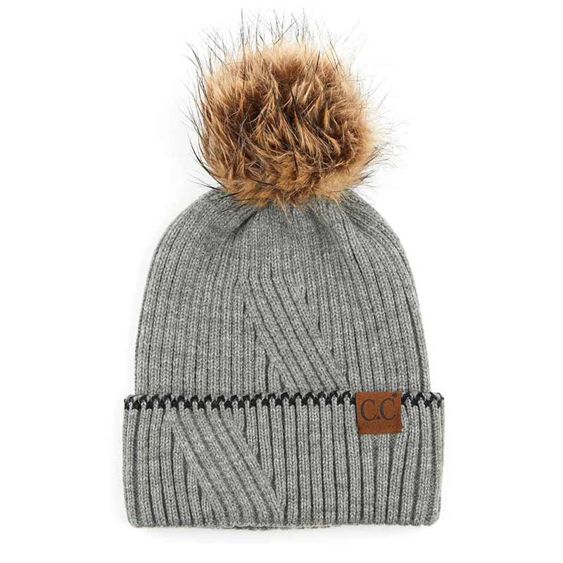 C.C Solid Pom Beanie with Accented Cuff
