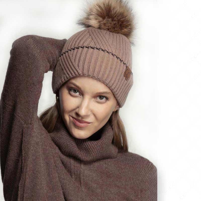 C.C Solid Pom Beanie with Accented Cuff - Image 2
