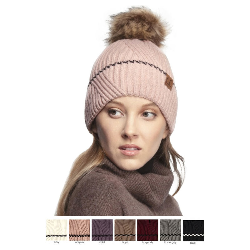 C.C Solid Pom Beanie with Accented Cuff - Image 4