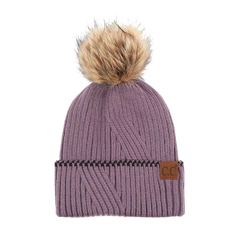 C.C Solid Pom Beanie with Accented Cuff