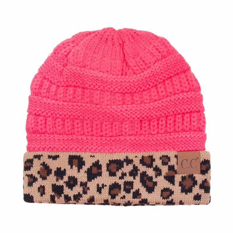 C.C Knitted Beanie with Leopard Cuff
