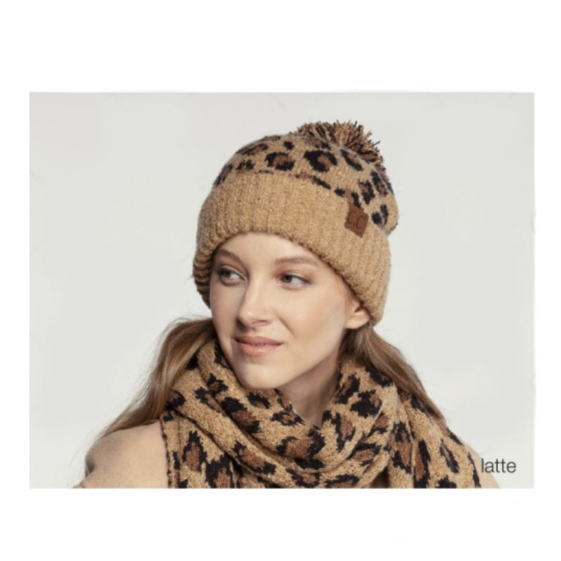 C.C Leopard Jacquard Knit Beanie with Knit Pom - Image 3