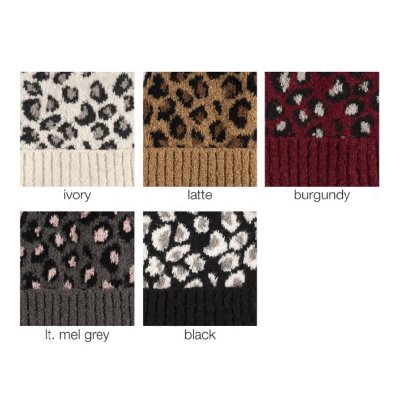 C.C Leopard Jacquard Knit Beanie with Knit Pom - Image 2