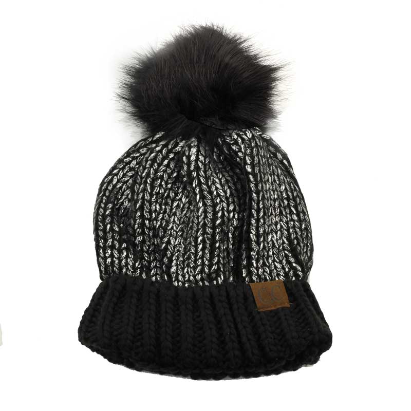 C.C Foil Cable Beanie with Pom