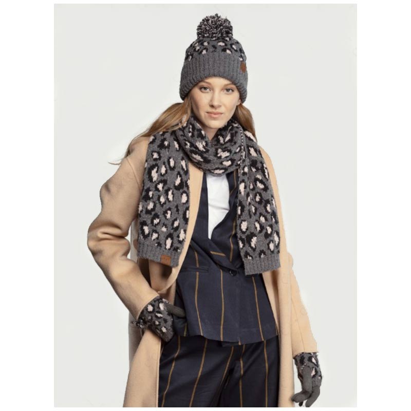 C.C Leopard Jacquard Knit Beanie with Knit Pom - Image 2