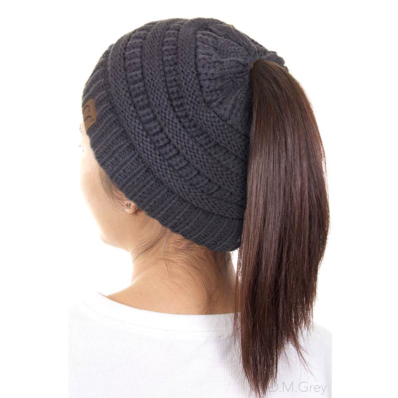 C.C Solid Color Ponytail Messy Bun Beanie - Image 2