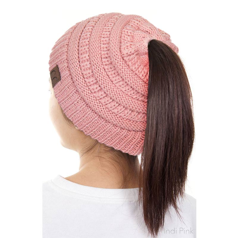 C.C Solid Color Ponytail Messy Bun Beanie - Image 2