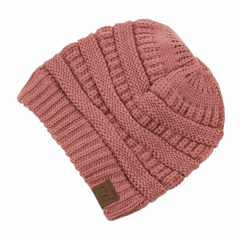 C.C Solid Color Ponytail Messy Bun Beanie