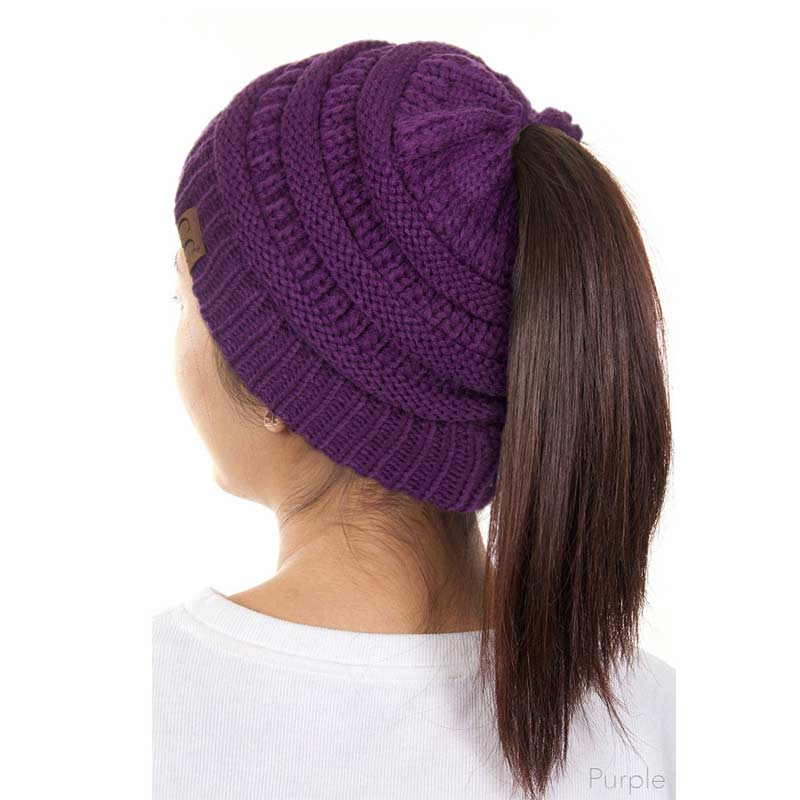 C.C Solid Color Ponytail Messy Bun Beanie - Image 2