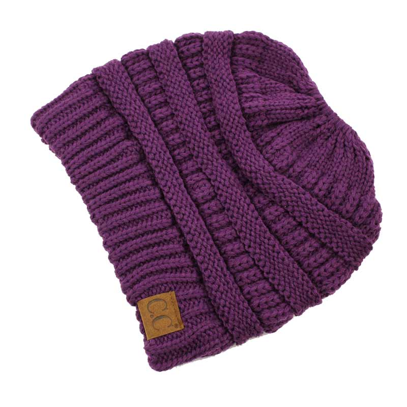 C.C Solid Color Ponytail Messy Bun Beanie